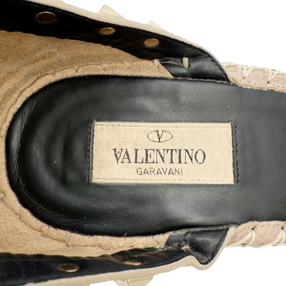 Valentino Rockstud Espadrille Wedge Sandals Nude Poudre Leather Size 40 US 10 - Picture 6 of 16